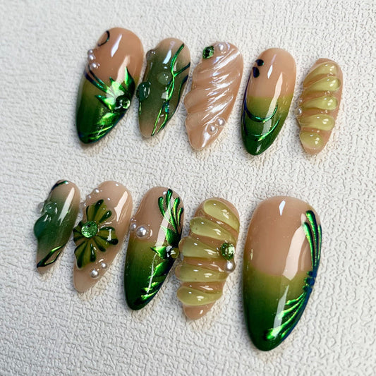 Green Forest Floral Press On Nails | Darknailz
