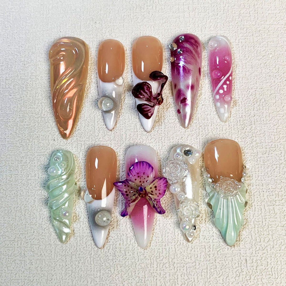 Orchids Press On Nails, Light Trending Flowers Press On Nails