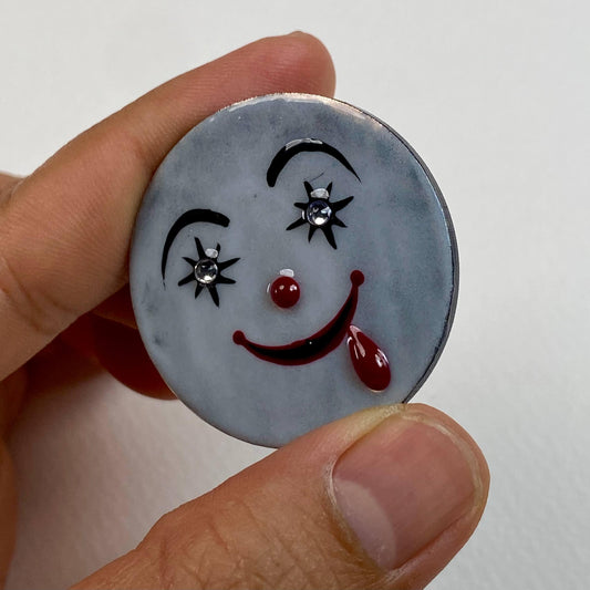 Creepy Smile Badge Reel – Handmade Horror Face Retractable ID Holder, Spooky Cute Badge Reel for Nurses & Teachers