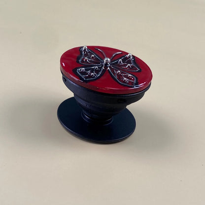 Red Gothic Butterfly Phone Grip – Handmade Resin Phone Grip Stand, Collapsible Phone Holder, Black Butterfly, Alternative Aesthetic Gift