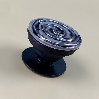 Dark Spiral Phone Grip – Handmade Resin Phone Grip Stand, Collapsible Phone Holder, Gothic Black & Silver Swirl, Alternative Aesthetic Gift