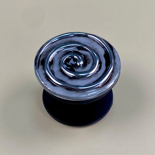 Dark Spiral Phone Grip – Handmade Resin Phone Grip Stand, Collapsible Phone Holder, Gothic Black & Silver Swirl, Alternative Aesthetic Gift