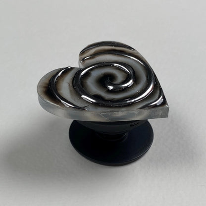 Black Smoke Spiral Heart Phone Grip | Handmade Resin Phone Stand Holder, Gothic Black & Silver Swirl, Alternative Aesthetic Gift