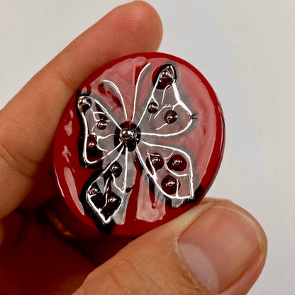 Red Butterfly Badge Reel – Handmade Gothic Retractable ID Holder, Dark Red Resin Badge Reel for Nurses, Teachers & Office Staff