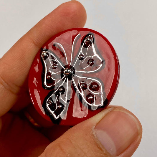 Red Butterfly Badge Reel – Handmade Gothic Retractable ID Holder, Dark Red Resin Badge Reel for Nurses, Teachers & Office Staff