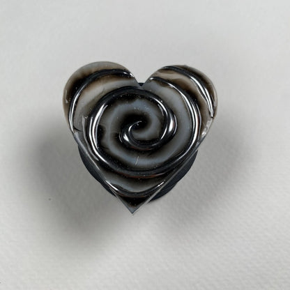 Black Smoke Spiral Heart Phone Grip | Handmade Resin Phone Stand Holder, Gothic Black & Silver Swirl, Alternative Aesthetic Gift